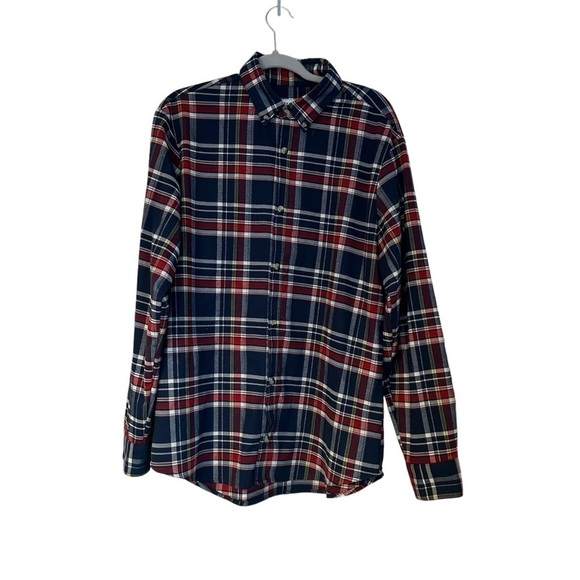 Mizzen + Main Dress Button Down Blue & Red Plaid Flannel Size Large Trim Fit - Picture 4 of 14